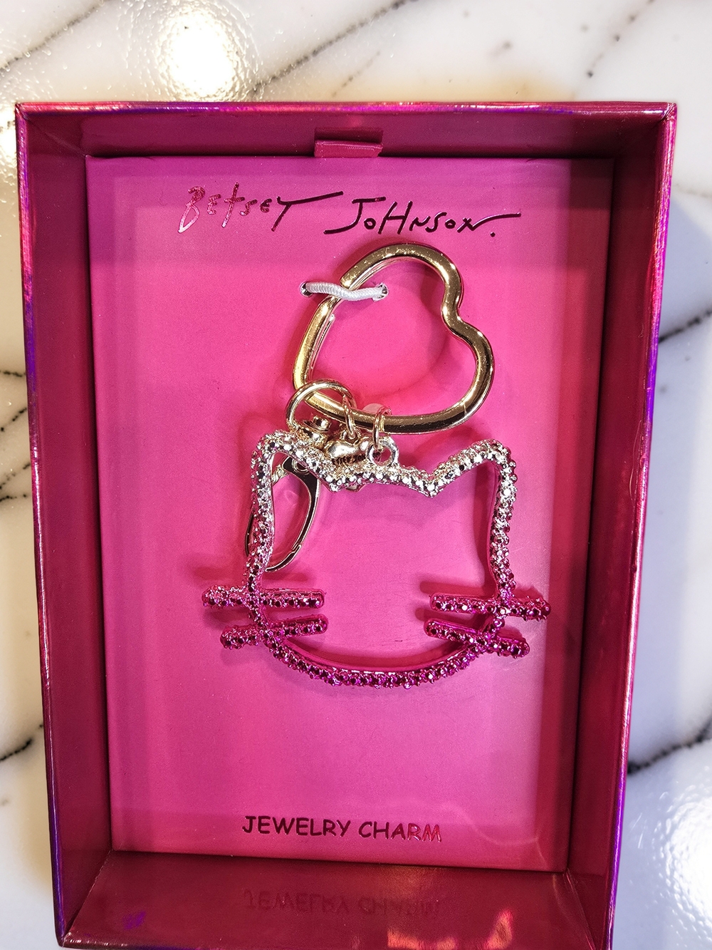 Betsey Johnson Ombré Rhinestone Cat Face Keychain Bag Charm